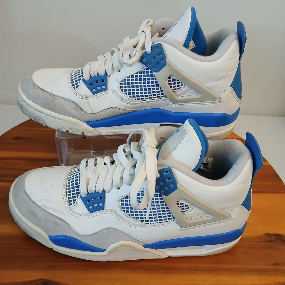 Jordan 4 Retro Military Blue Mens 7.5 White Basketball Shoes Sneakers 308497-105